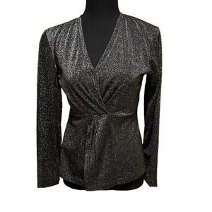 HEARTLOOM LONG SLEEVE BLACK AND SILVER V NECK TOP